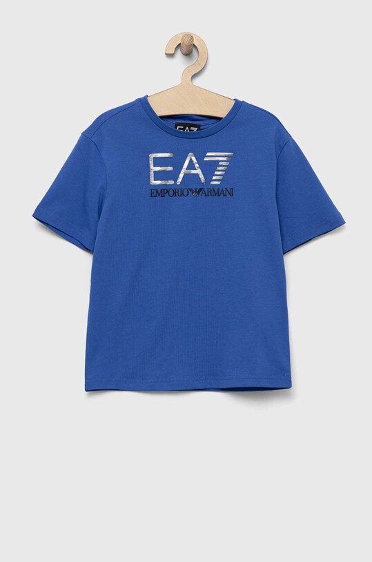 EA7 Emporio Armani tricou de bumbac pentru copii print albastru 6RBT53.BJ02Z