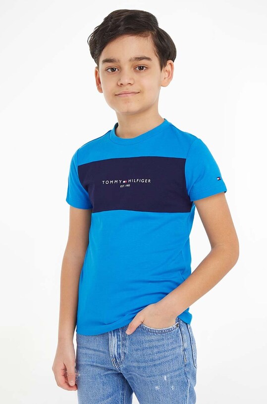 Παιδικό βαμβακερό μπλουζάκι Tommy Hilfiger στάμπα μπλε KB0KB08552.74.122.9BYX