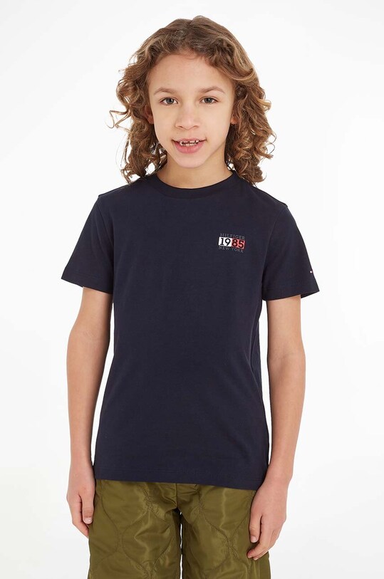 Tommy Hilfiger t-shirt bawełniany dziecięcy nadruk granatowy KB0KB08626.128.176.9BYX