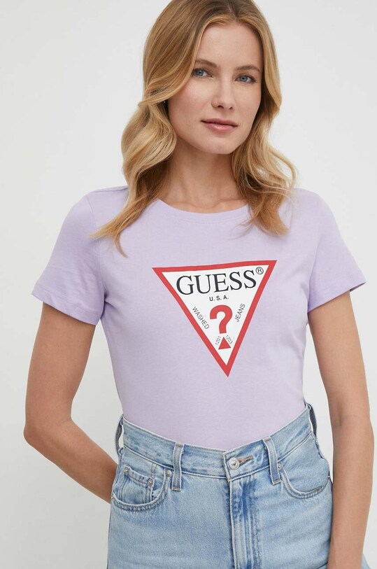Бавовняна футболка Guess візерунок фіолетовий W1YI1B.I3Z14