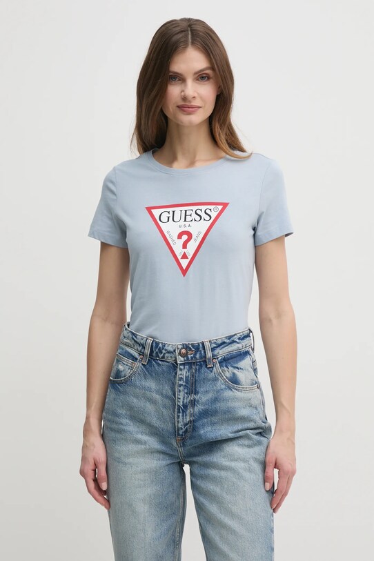 Хлопковая футболка Guess голубой W1YI1B.I3Z14