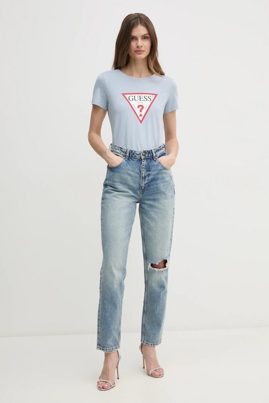 Хлопковая футболка Guess W1YI1B.I3Z14 голубой SS25