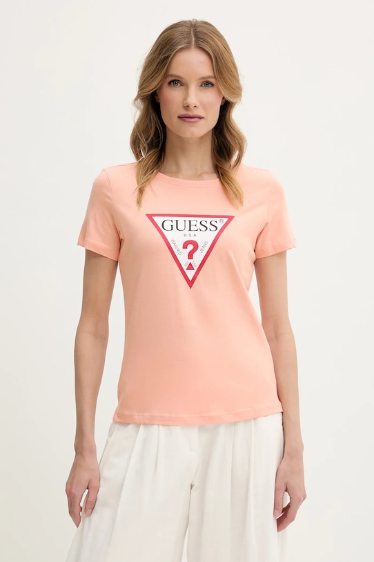 Guess t-shirt bawełniany pomarańczowy W1YI1B.I3Z14