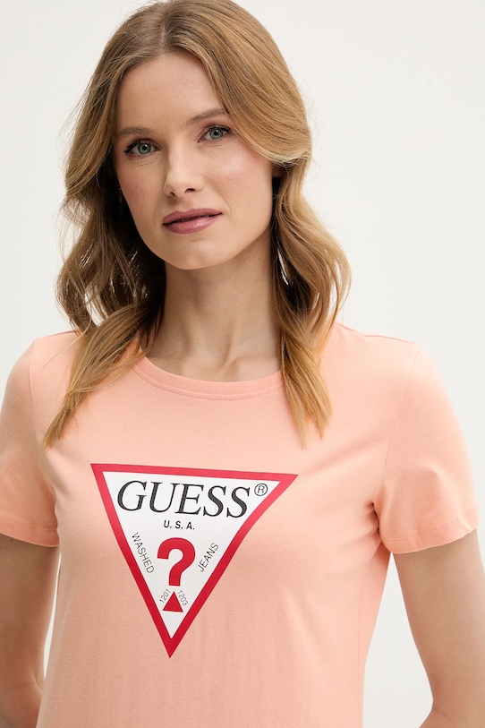 Odzież Guess t-shirt bawełniany W1YI1B.I3Z14 pomarańczowy