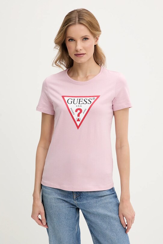 Guess t-shirt bawełniany nadruk różowy W1YI1B.I3Z14
