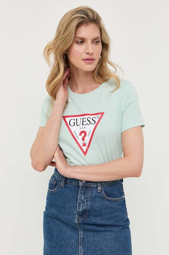 Бавовняна футболка Guess візерунок зелений W1YI1B.I3Z14