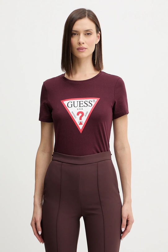 Бавовняна футболка Guess візерунок бордо W1YI1B.I3Z14