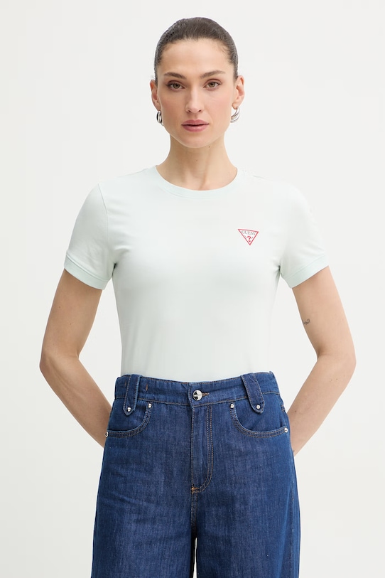 Guess t-shirt z elastanem zielony W2YI44.J1314