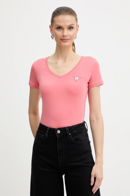 Guess t-shirt z elastanem różowy W2YI45.J1314