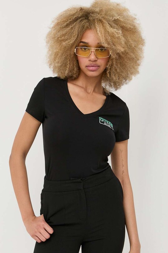 Guess t-shirt bawełniany z elastanem czarny W3YI38.J1314