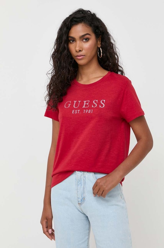 Guess t-shirt bawełniany CRYSTAL czerwony W3GI76.K8G01