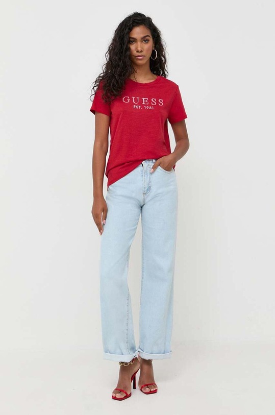Guess t-shirt bawełniany CRYSTAL W3GI76.K8G01 czerwony AW23