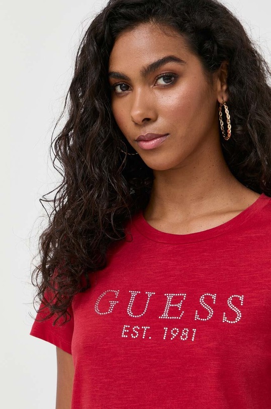 Guess t-shirt bawełniany CRYSTAL czerwony W3GI76.K8G01