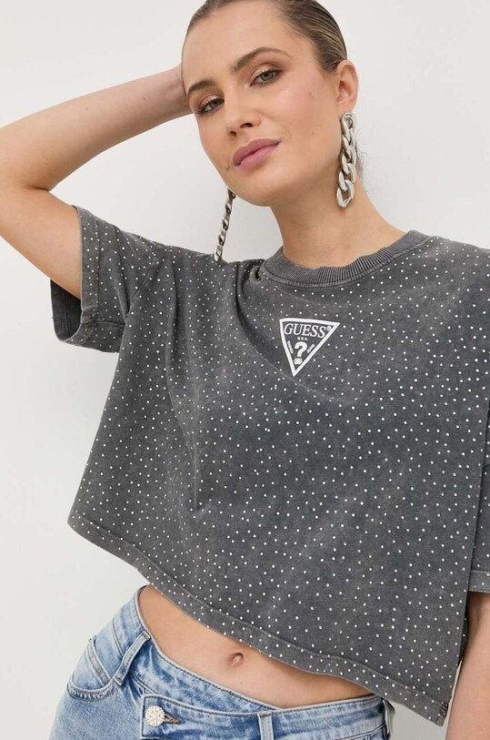 Guess t-shirt bawełniany aplikacja szary W3YI32.K8FQ0