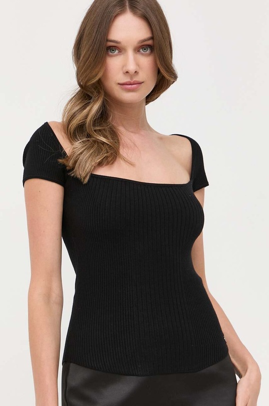 Tričko z hodvábnej zmesi Guess slim čierna W3YR47.Z37J2