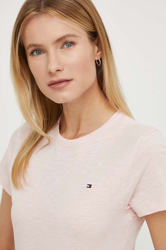 Bavlněné tričko Tommy Hilfiger růžová WW0WW37857