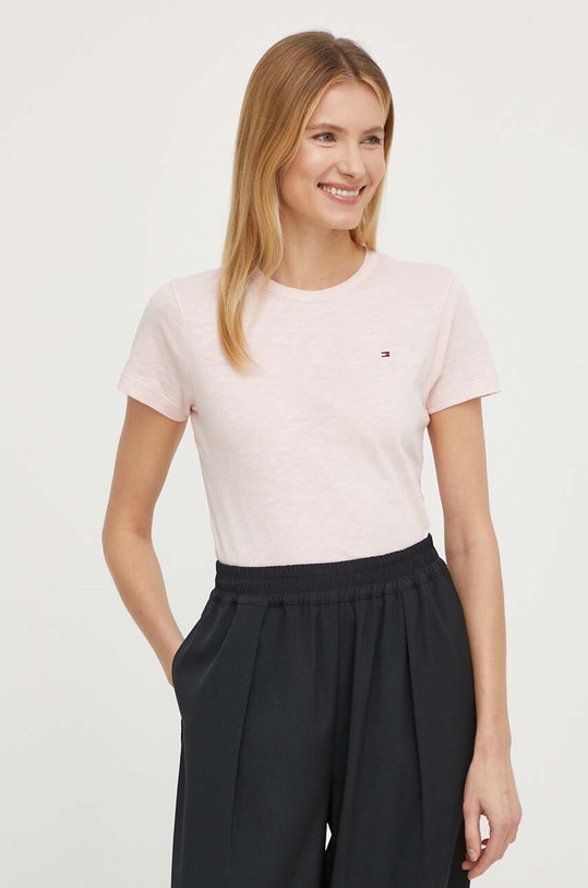 Bavlněné tričko Tommy Hilfiger WW0WW37857 růžová SS24