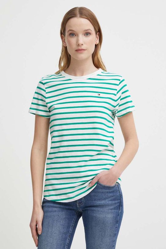 Pamučna majica Tommy Hilfiger bez uzorka zelena WW0WW37857
