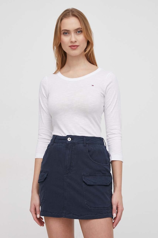 Bavlnené tričko s dlhým rukávom Tommy Hilfiger biela WW0WW37861