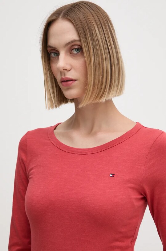 Bavlnené tričko s dlhým rukávom Tommy Hilfiger červená WW0WW37861