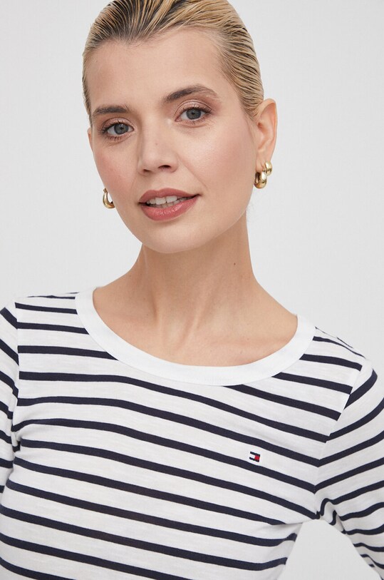 Pamučna majica dugih rukava Tommy Hilfiger bez uzorka mornarsko plava WW0WW37861