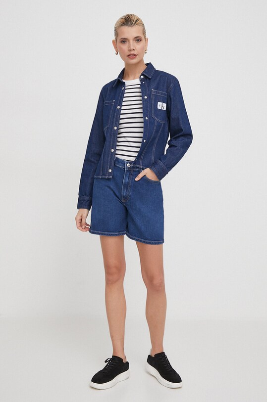 Βαμβακερή μπλούζα με μακριά μανίκια Tommy Hilfiger WW0WW37861 σκούρο μπλε SS24