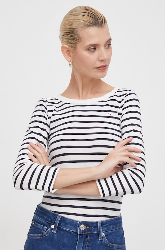 Бавовняний лонгслів Tommy Hilfiger темно-синій WW0WW37861