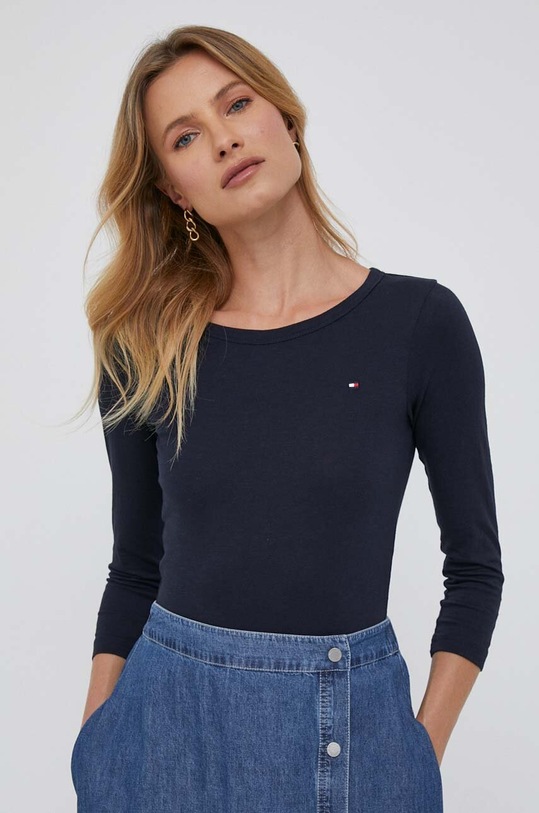Bavlněné tričko s dlouhým rukávem Tommy Hilfiger WW0WW37861 námořnická modř SS24