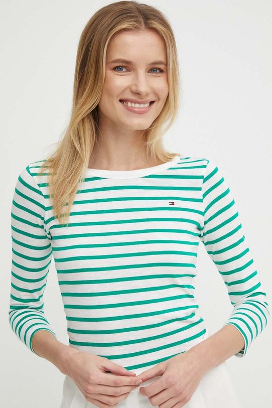 Pamučna majica dugih rukava Tommy Hilfiger bez uzorka zelena WW0WW37861