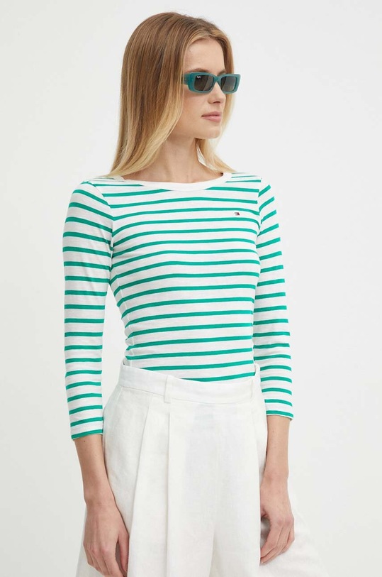 Βαμβακερή μπλούζα με μακριά μανίκια Tommy Hilfiger πράσινο WW0WW37861