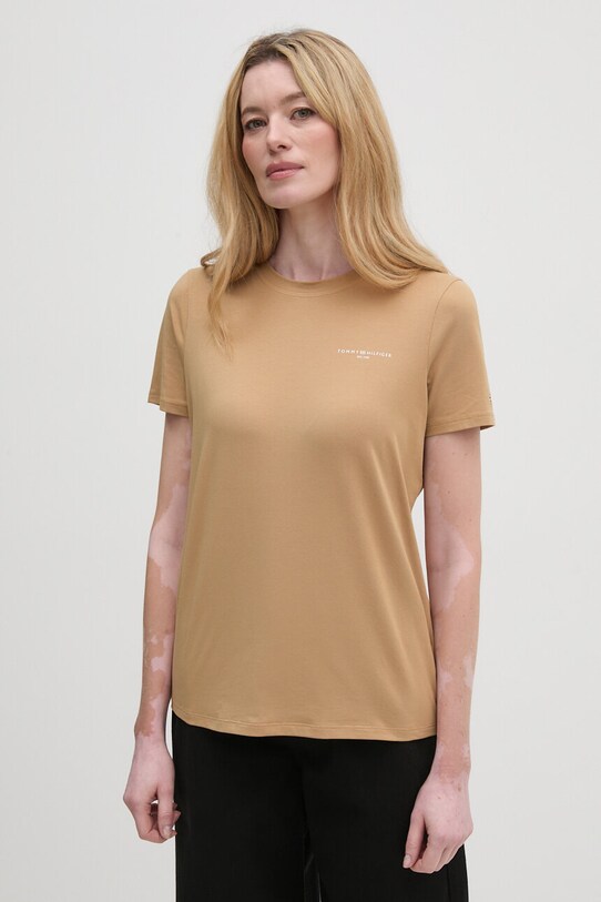 Tommy Hilfiger t-shirt z elastanem beżowy WW0WW37877