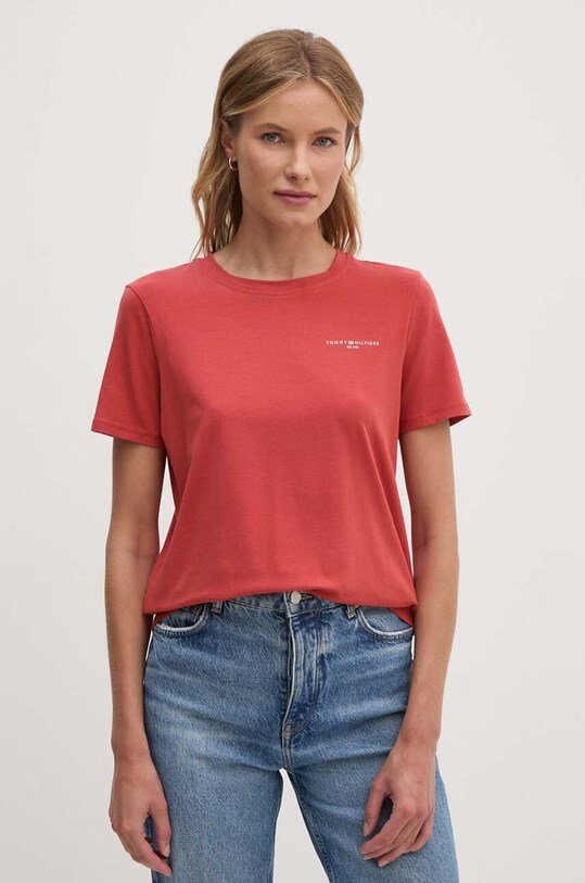 Μπλουζάκι Tommy Hilfiger WW0WW37877 κόκκινο AW24