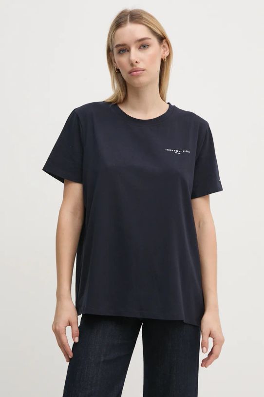 Tommy Hilfiger t-shirt z elastanem granatowy WW0WW37877