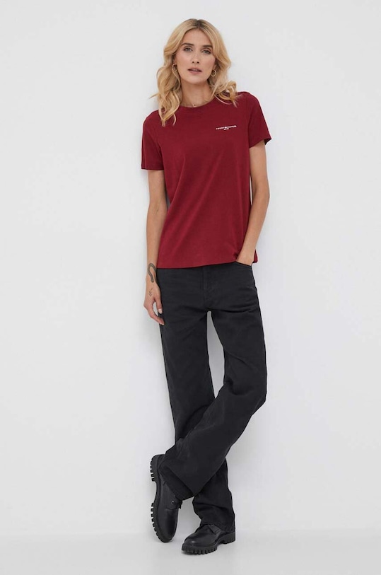Tričko Tommy Hilfiger WW0WW37877 burgundské AW24