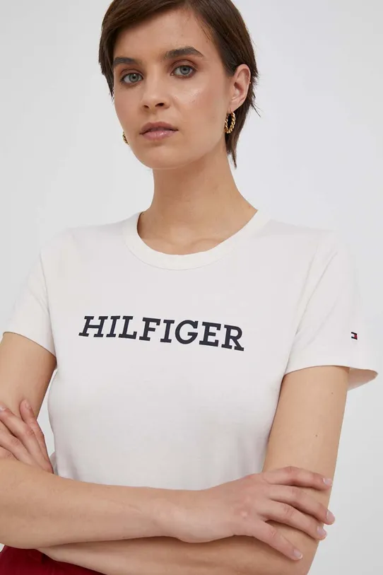 Tommy Hilfiger t-shirt bawełniany nadruk beżowy WW0WW38872