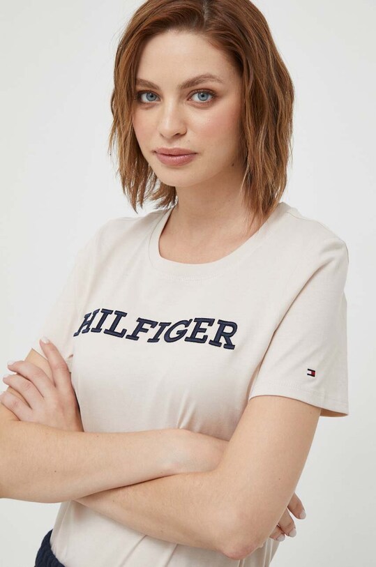 Bavlněné tričko Tommy Hilfiger béžová WW0WW40057