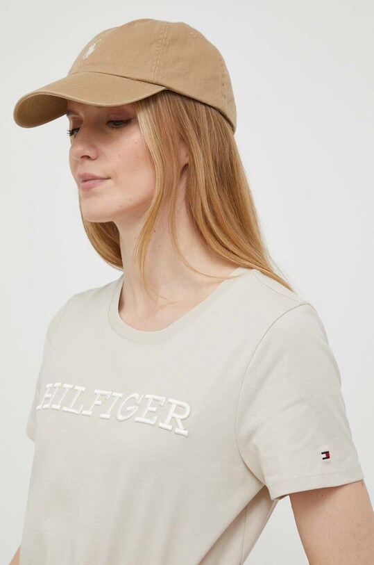 Tommy Hilfiger t-shirt bawełniany regular beżowy WW0WW40057