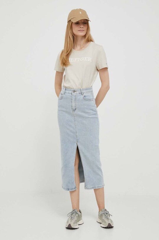 Tommy Hilfiger t-shirt bawełniany WW0WW40057 beżowy AW23