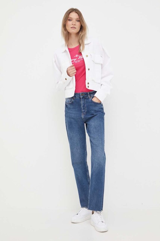 Бавовняний лонгслів Tommy Hilfiger WW0WW40527 рожевий AW23