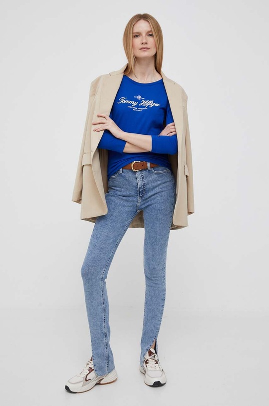 Βαμβακερή μπλούζα με μακριά μανίκια Tommy Hilfiger WW0WW40527 σκούρο μπλε AW23