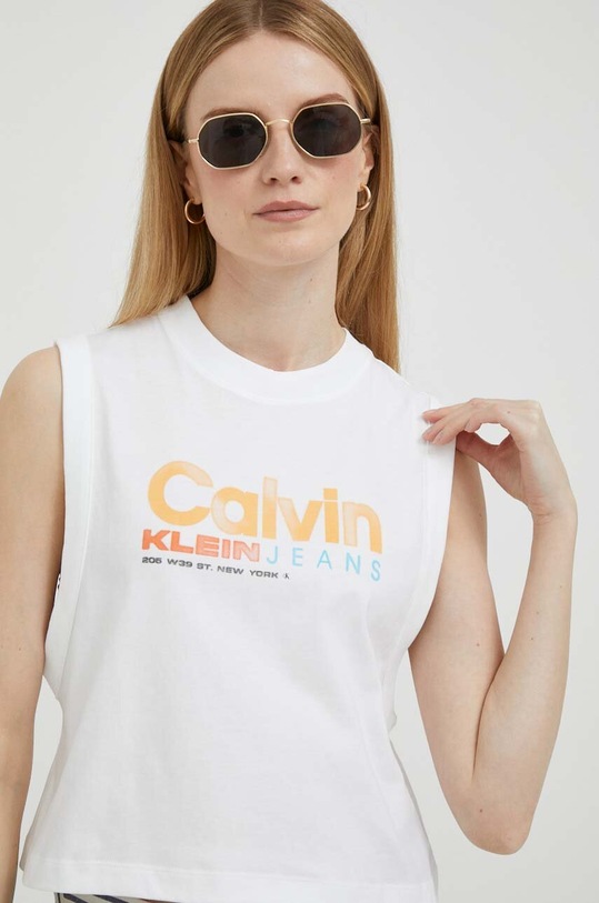 Βαμβακερό Top Calvin Klein Jeans βαμβάκι λευκό J20J221359