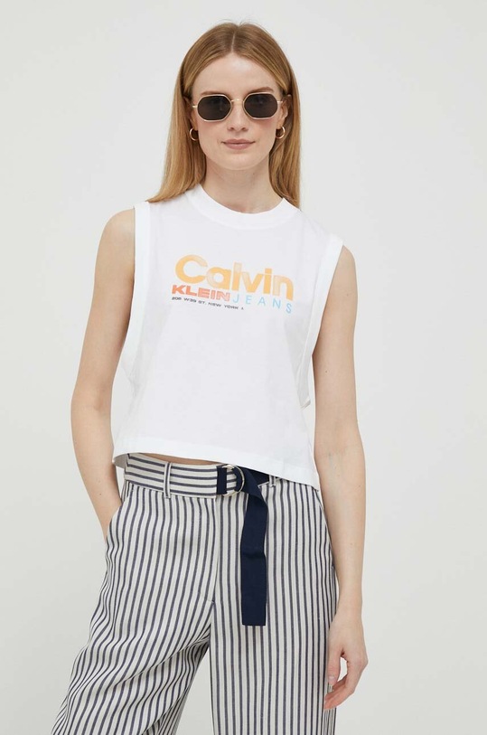 Βαμβακερό Top Calvin Klein Jeans J20J221359 λευκό AW23