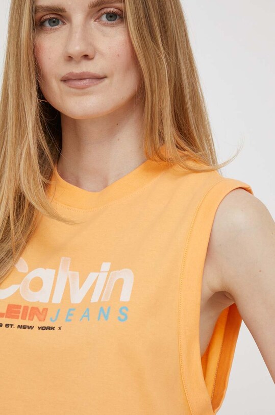 Хлопковый топ Calvin Klein Jeans оранжевый J20J221359