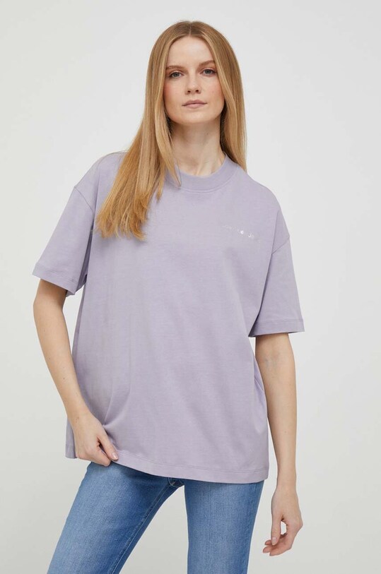 Oblačila Bombažna kratka majica Calvin Klein Jeans J20J221367 vijolična