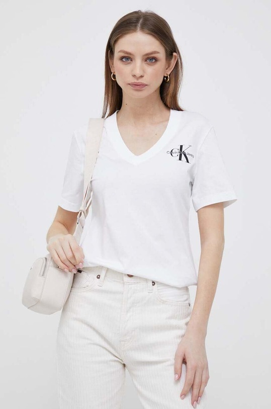 Βαμβακερό μπλουζάκι Calvin Klein Jeans λευκό J20J221429