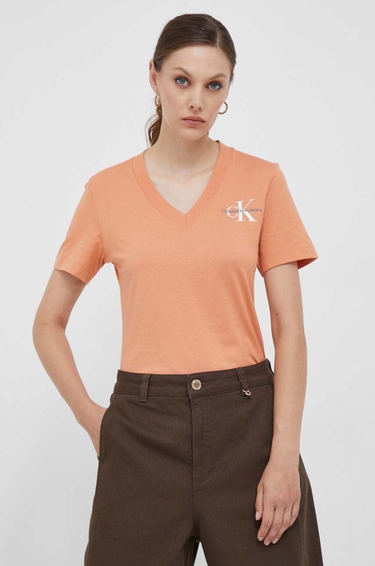 Calvin Klein Jeans t-shirt bawełniany regular pomarańczowy J20J221429