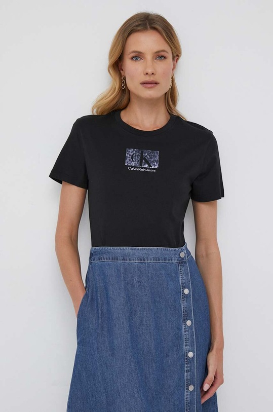 Bombažna kratka majica Calvin Klein Jeans Potisk črna J20J221631