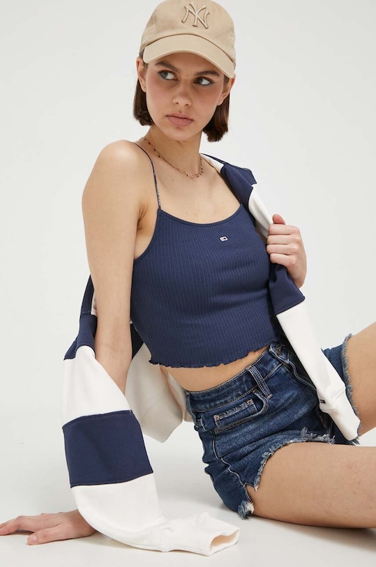 Tommy Jeans top z elastanem granatowy DW0DW16109