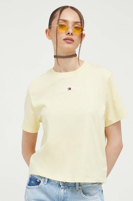 Bavlnené tričko Tommy Jeans žltá DW0DW15049