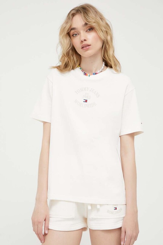 Tommy Jeans t-shirt bawełniany DW0DW16147 beżowy AW23